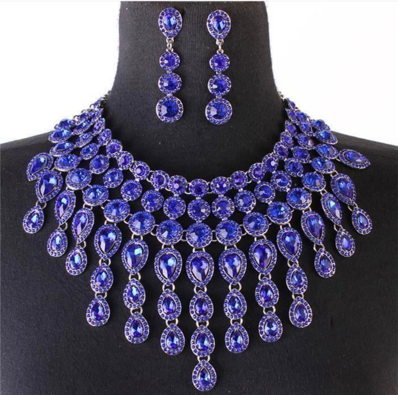 Evening Necklace Set Bib Style Blue