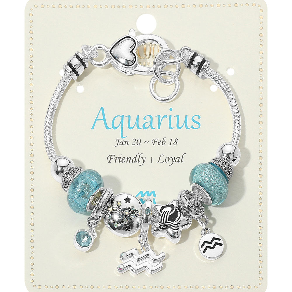 Aquarius Zodiac Symbol Charm Beaded Bracelets
