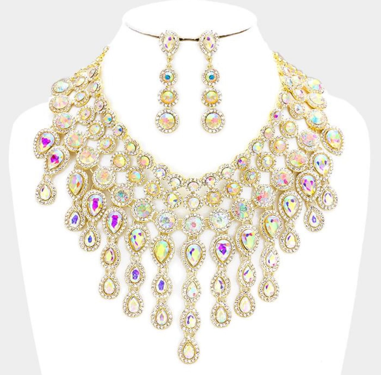 Evening Necklace Set Bib Style Gold Abalone