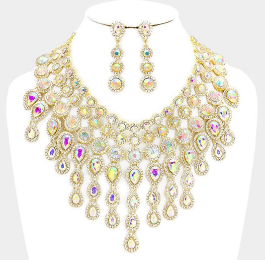 Evening Necklace Set Bib Style Gold Abalone