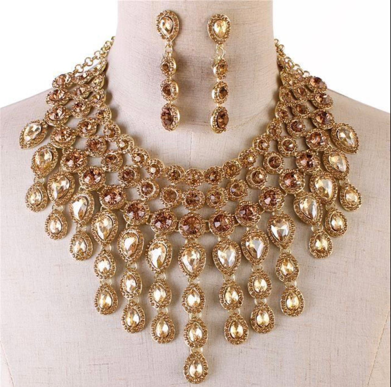 Evening Necklace Set Bib Style Brown
