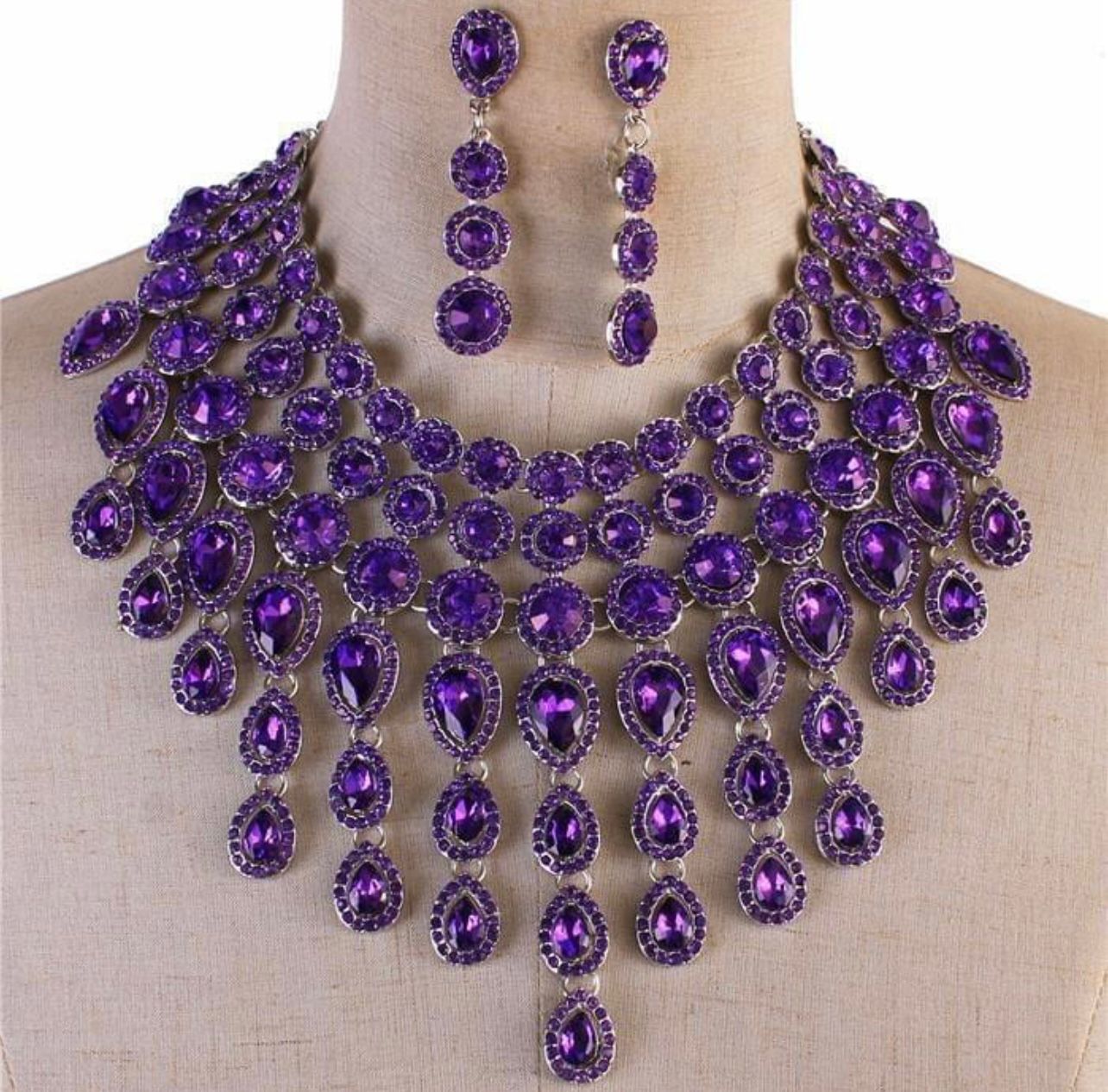 Evening Necklace Set Bib Style Purple