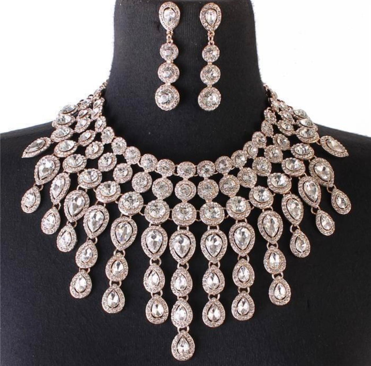 Evening Necklace Set Bib Style Rose Gold