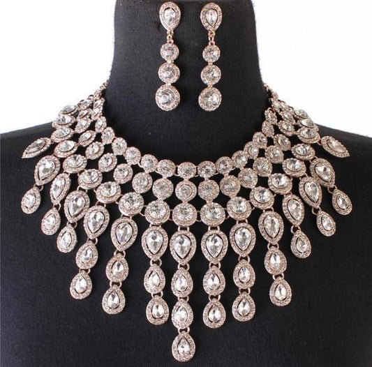 Evening Necklace Set Bib Style Rose Gold