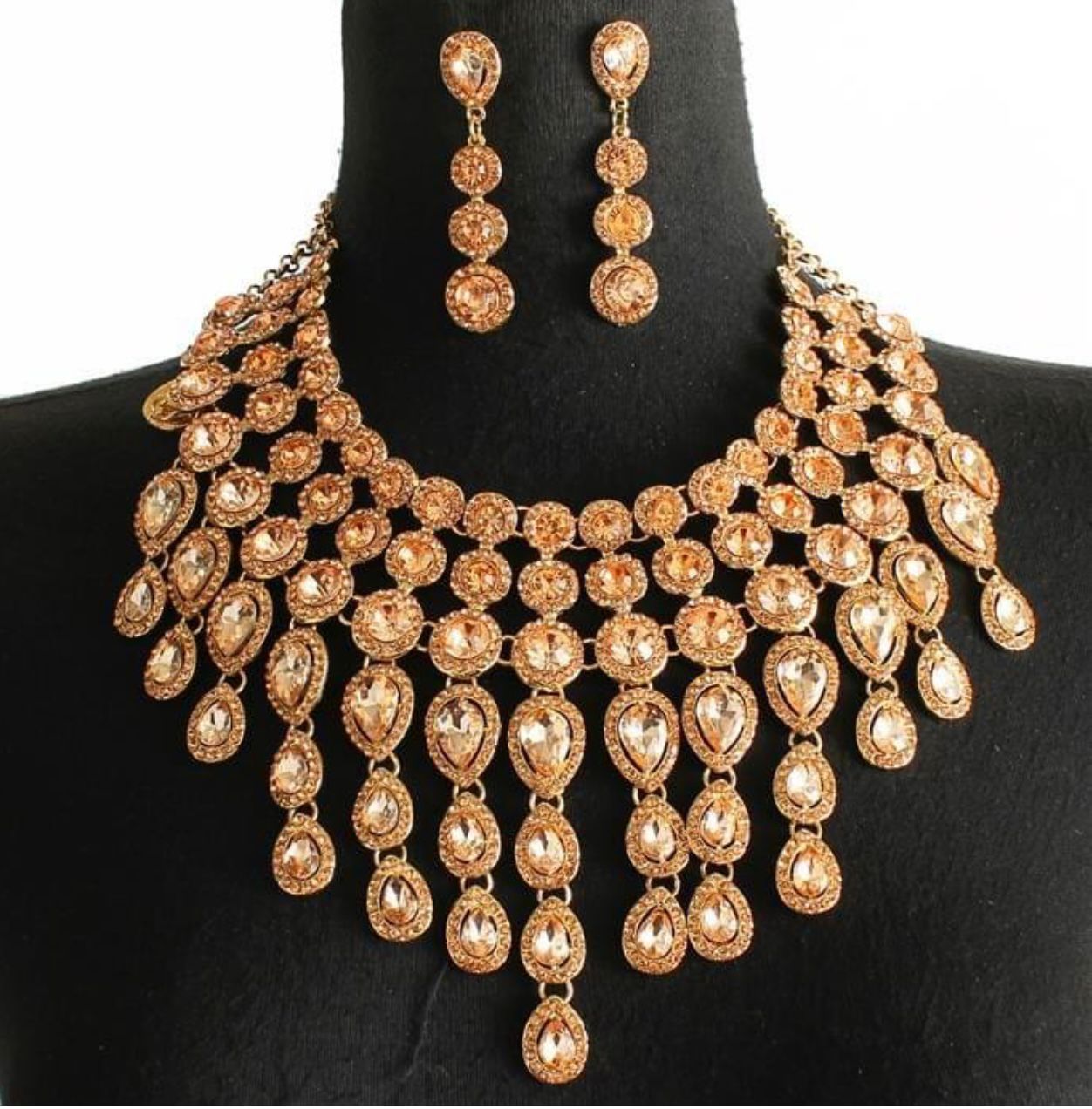 Evening Necklace Set Bib Style Peach