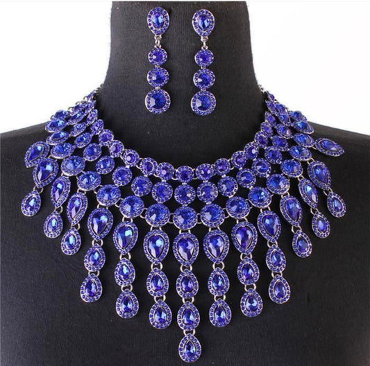 Evening Necklace Set Bib Style Blue