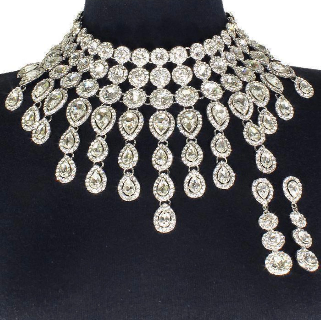 Evening Necklace Set Bib Style Silver