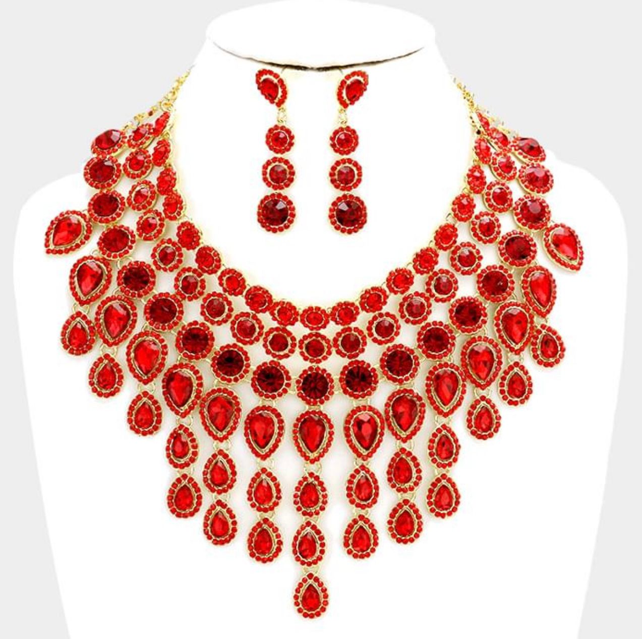 Evening Necklace Set Bib Style  Siam Red