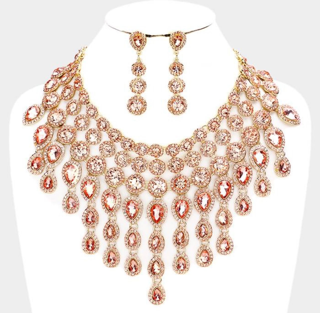 Evening Necklace Set Bib Style Peach