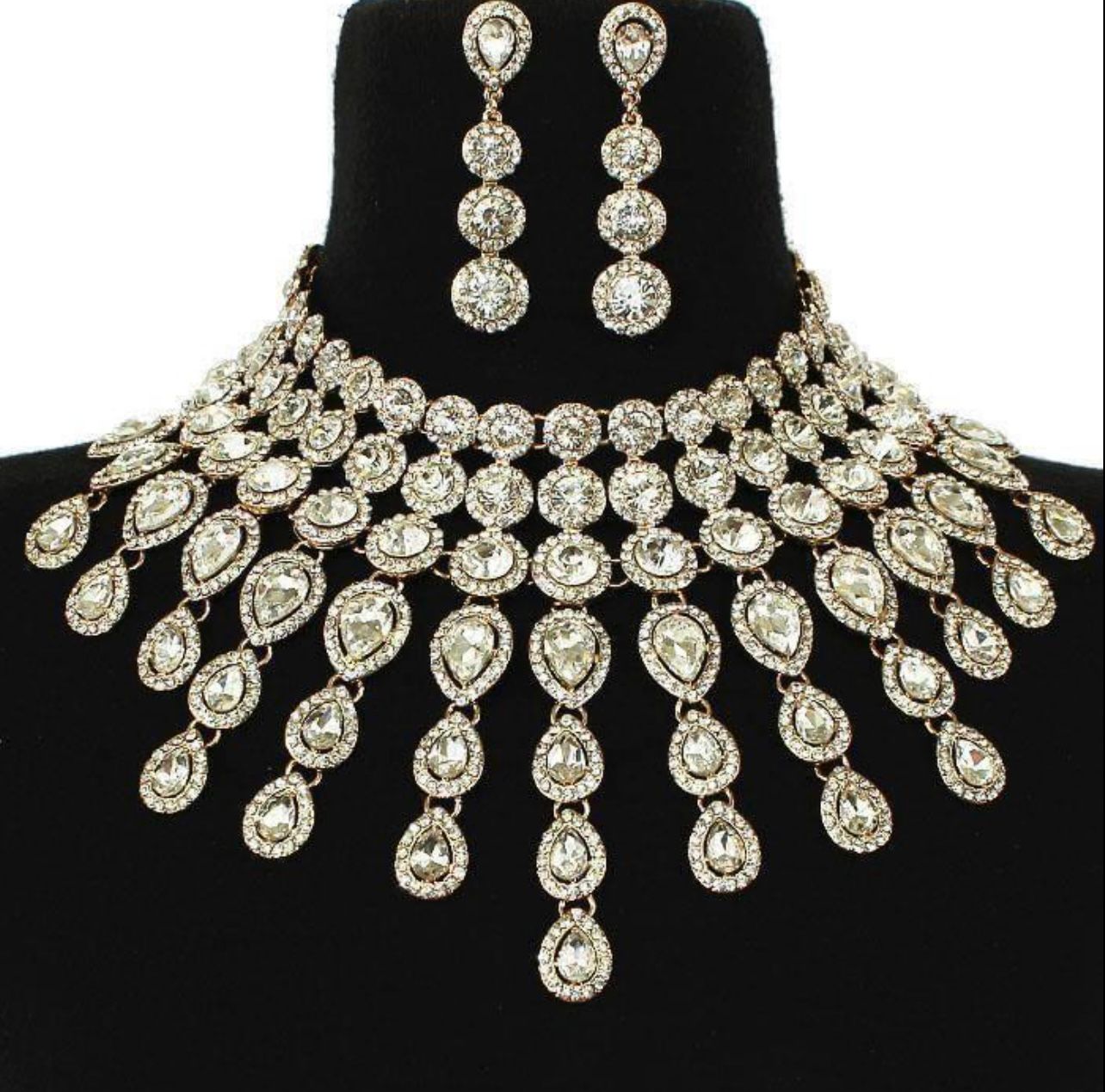 Evening Necklace Set Bib Style Gold