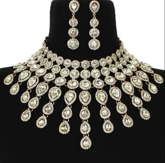 Evening Necklace Set Bib Style Gold