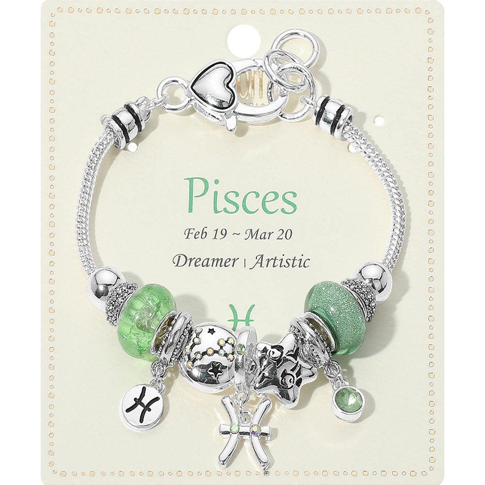 Pisces Zodiac Symbol Charm Beaded Bracelets