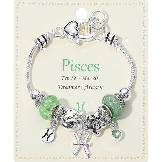 Pisces Zodiac Symbol Charm Beaded Bracelets
