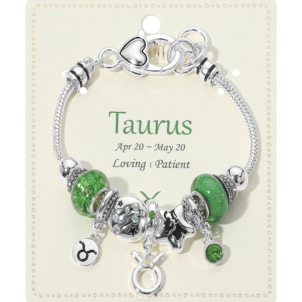 Taurus Zodiac Symbol Charm Beaded Bracelets